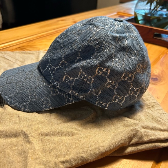 Gucci Canvas GG Monogram Rush Baseball Hat M Blue Silver worn 2x. Excellent - Picture 6 of 11